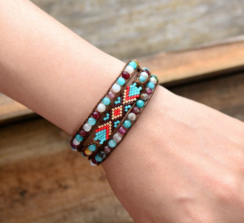 Kleurrijke kralen boho armband vrouwen natuursteen kralen eenvoudige wikkelarmband verjaardag
