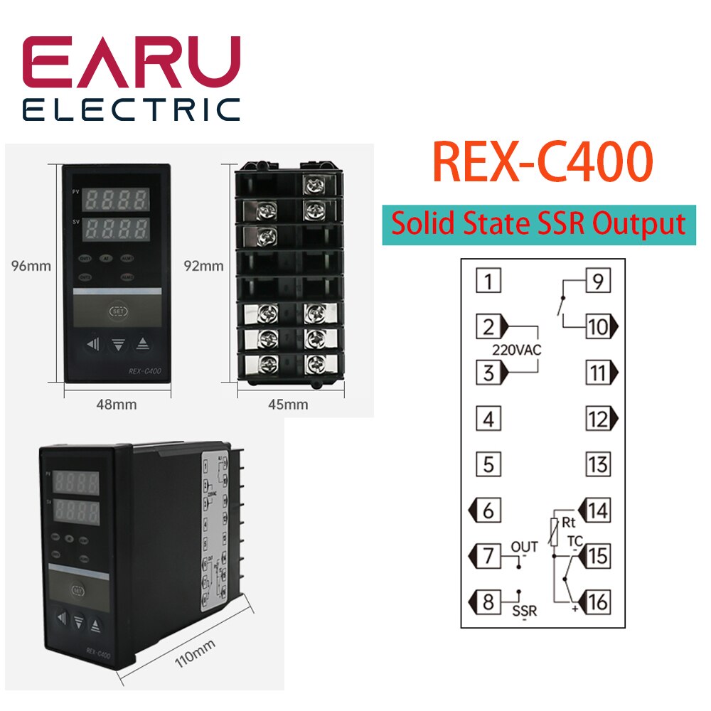 PID Digital Intelligent Industrial Temperature Controller K Universal Input REX-C100 C400 C700 C900 Thermostat SSR Relay Output: C400 SSR