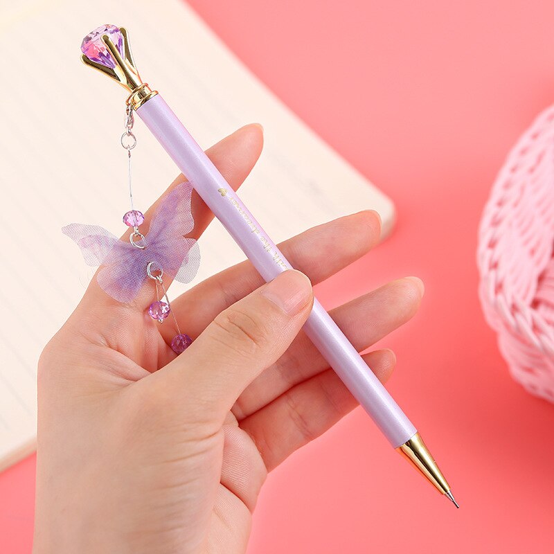 Schmetterling Diamant Metall Mechanische Bleistift Nette Anhänger Automatische Stift Mit Kristalle Kawaii Büro Schüler Lieferungen