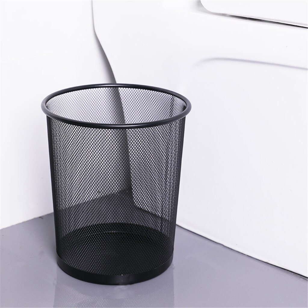 Metal Mesh Round Trash Can Wrought Iron Kitchen Without Lid Bucket Paper Basket Bedroom Office Rubbish Organizer Waste Bins