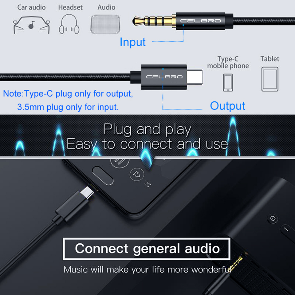 Usb type c  to 3.5mm aux lydadapterkabel til huawei  p30 one plus 7 pro samsung galaxy note 10 hovedtelefon tipo c usb adapter