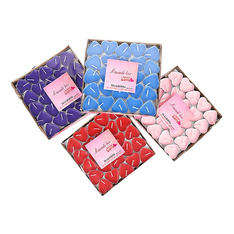 Tanabata – bougies en cire de thé pour anniversaire, 50 pièces, en vrac, coque en aluminium, sans fumée, parfumée en forme de cœur