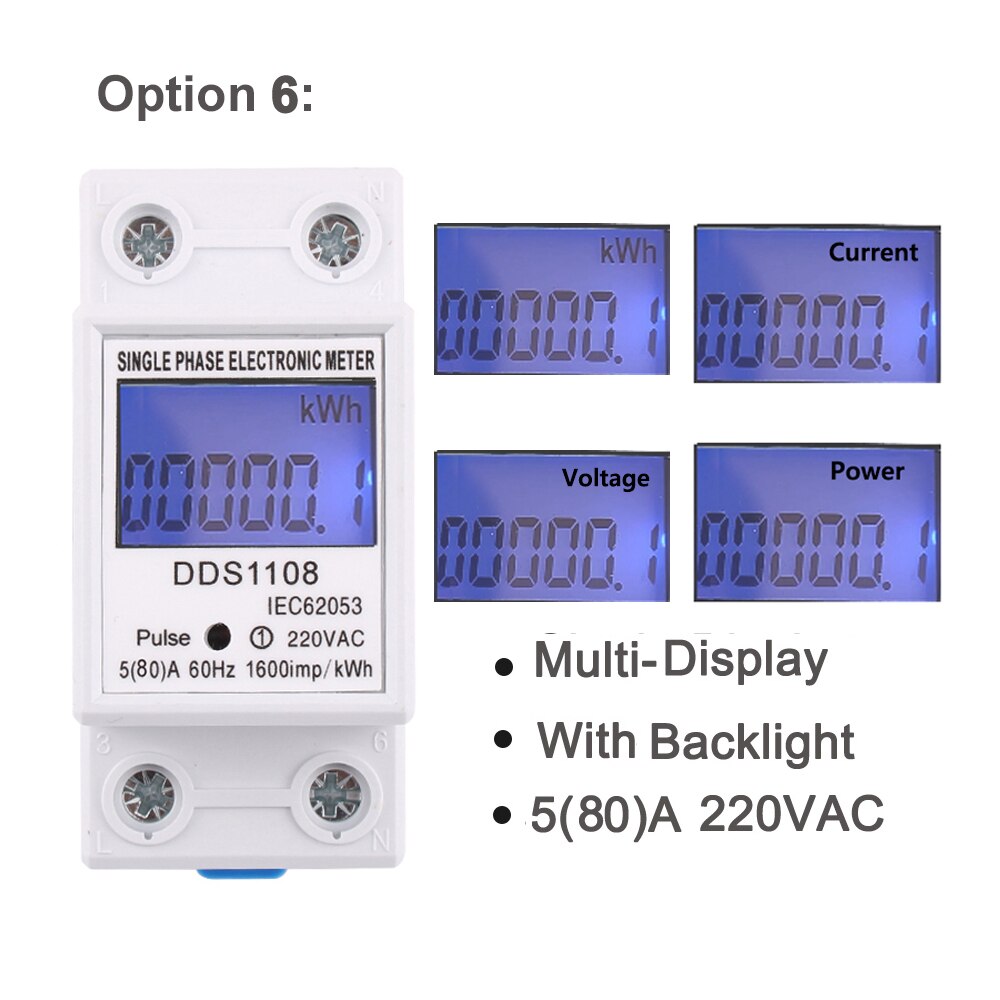 60A 80A Din rail Single Phase Two Wire LCD Digital Display Power Consumption Energy Electric Meter kWh AC 220V 230V 50Hz/60Hz: option 6