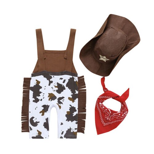 Bébé barboteuse infantile bébé garçon Cowboy tenue ensemble robes barboteuse Dick cowboy chapeau + salive serviette formelle costume 3 pièces