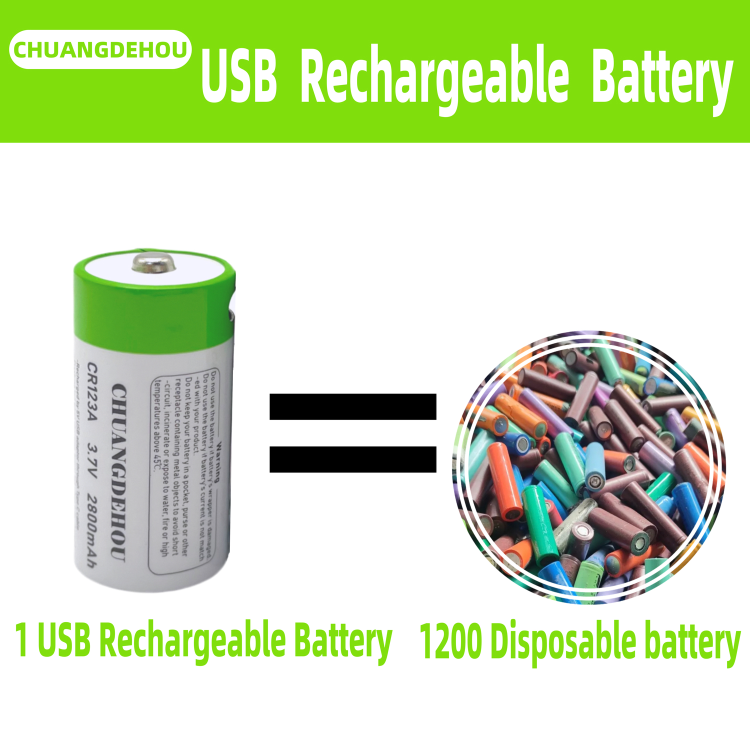 Wiederaufladbarer Akku Cr123A, 3,7 V Lithium-Ionen Cr123A/16340, geeignet für LED-Taschenlampen, Reise-Wandbatterie, Typ-C-USB-Kabel, schnelles Aufladen