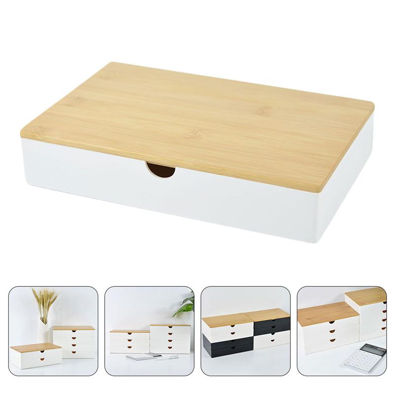 Japanese-style Storage Box with Bamboo Lid Desktop Organizer Cosmetic Rack