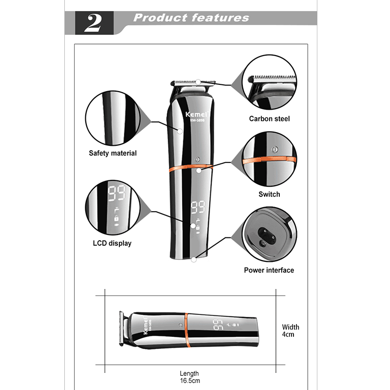 Kemei km -5898 11 in 1 grooming kit för hårsalong herr tvättbar och laddningsbar hårtrimmer