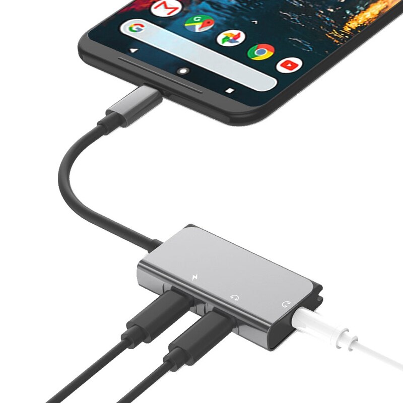 Type-c oplaadadapter 3 in 1 3.5mm dubbele type-c hoofdtelefoonaansluiting o converter dp snellaadadapter voor huawei