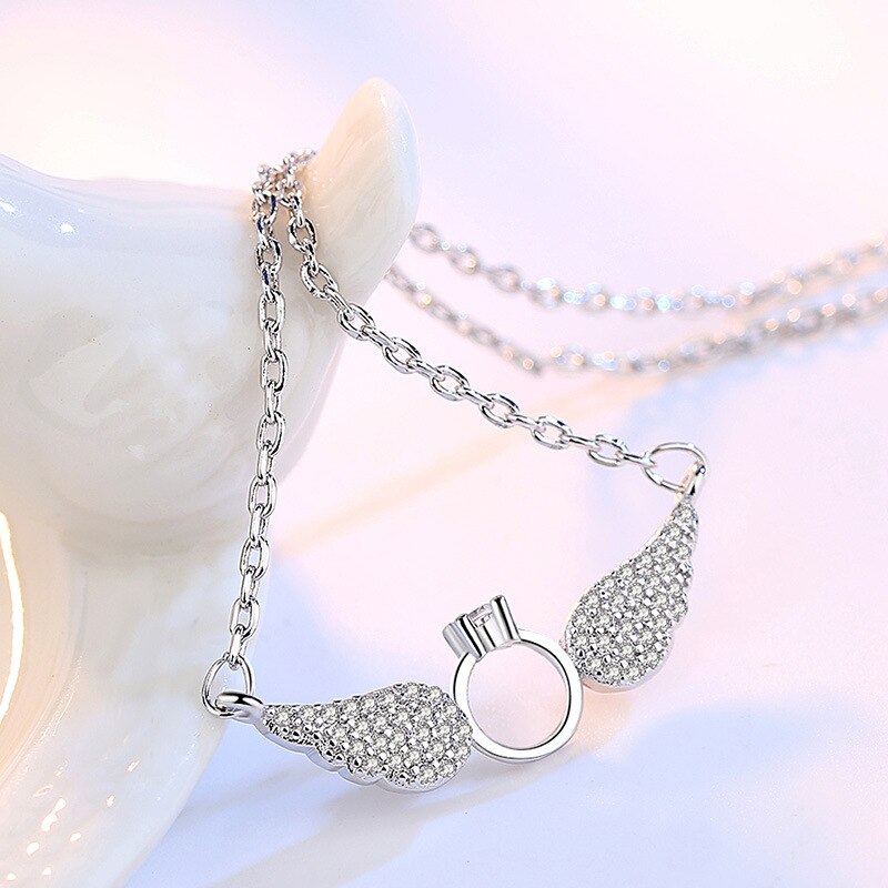 Collier ailes d'ange en argent S925 pour femmes, 45 cm, clair, CZ, à la , , bijoux, bricolage