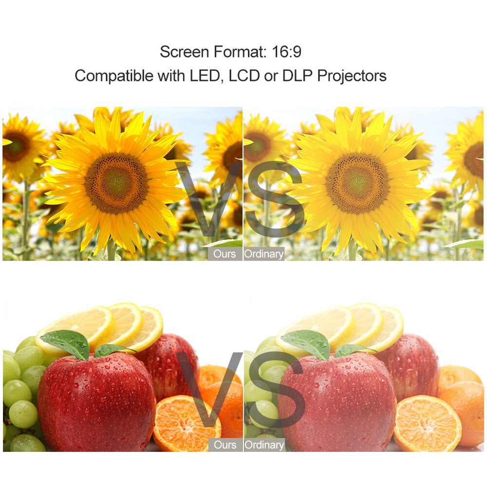 100inch Portable Projector Screen HD 16:9 Frameless Video Projection Screen Foldable Wall Mounted for Home Theater Office Movies