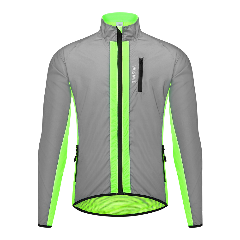 WOSAWE-Chaqueta de ciclismo segura, cortavientos de alta visibilidad, mezcla de colores fluorescentes y paneles plateados reflectantes: Verde / XL