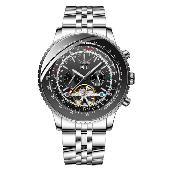 Mens Watches Automatic Mechanical Watches Jaragar Brand Men Stainless Steel Watches Skeleton Steampunk Male Clocks: silver black