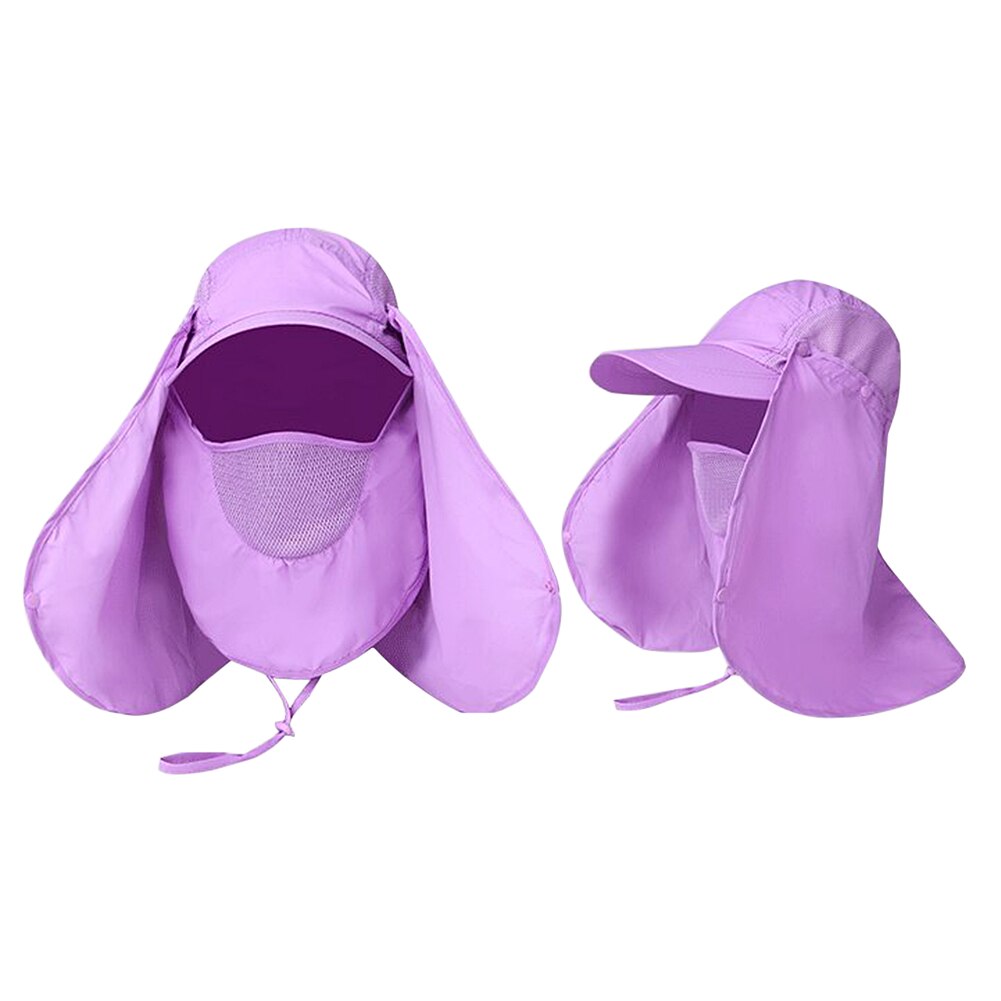 Wide Brim Hat Zip Tie Removable Mesh Face Mask Windproof Sun Protection Hiking Cycling Fishing Climbing Accessories: Purple