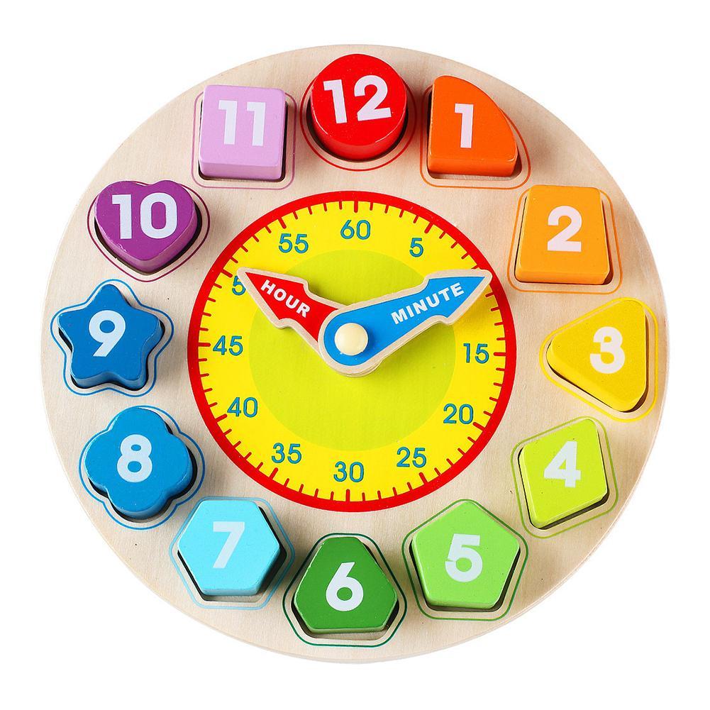 Wooden Digital Numbers Clock Puzzles Geometry Cognitive Kids Toddler Early Education Toy