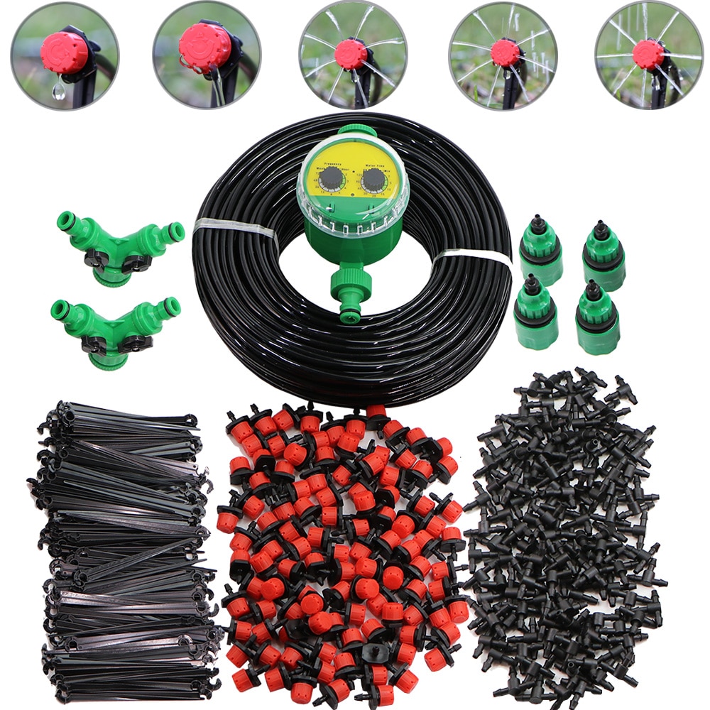 50M Automatic Garden Watering Adjustable 4/7mm Drip Irrigation System with Water Timer Controller Micro Kits