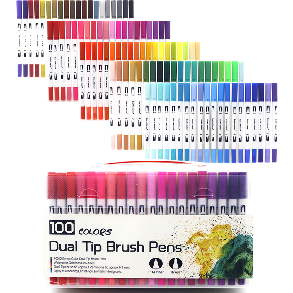 Markers Set 36/48/72/120 Kleuren FineLiner Dual Tip Brush Pen Tekening Schilderen Aquarel Art Marker Pennen voor Manga Art Supplies: Lavendel