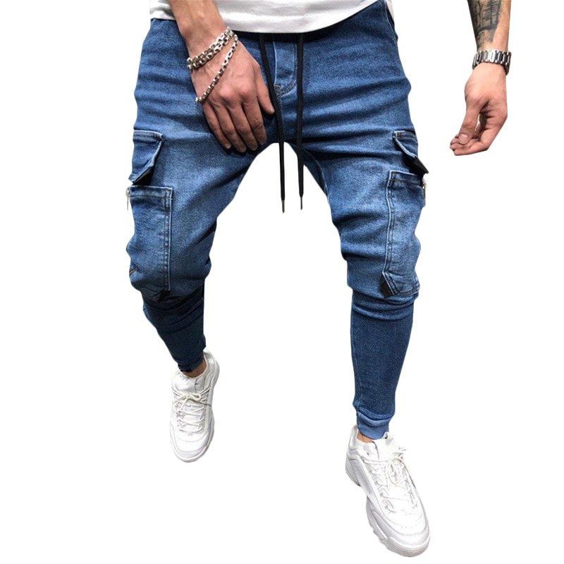 Jean homme avec poche pantalons décontractés jean pour homme vêtements Hip Hop sarouel jean homme pantalon de sport Joggers # w