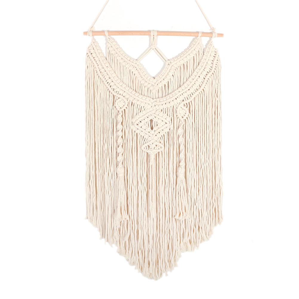 Macramé gordijn 100 x 80 cm, Boho geweven wandtapijt, handgemaakte macramé kleed met houten kralen, deurgordijn voor bruiloftsfeer woondecoratie (geen stokjes inbegrepen