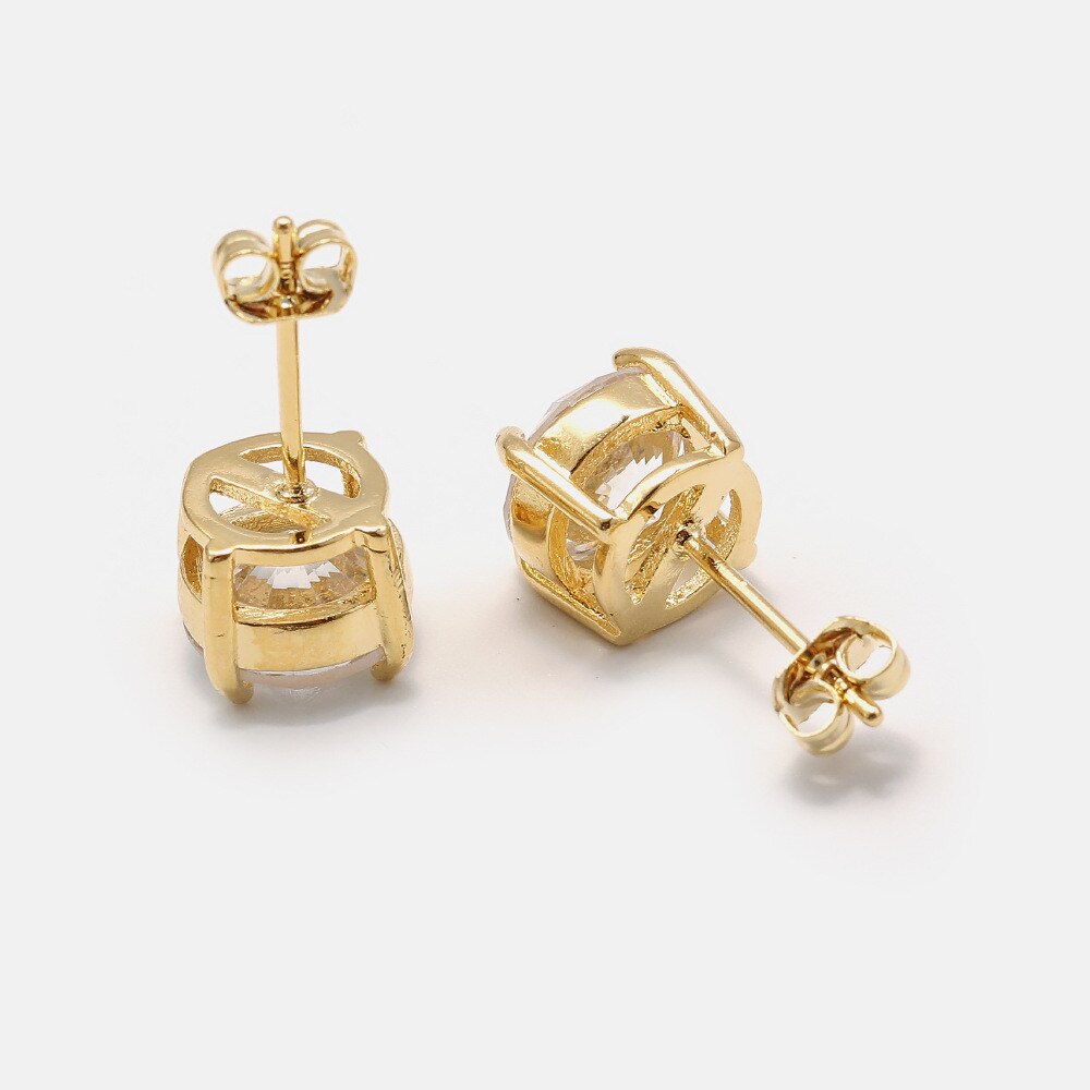 Pendientes clásicos de lujo para hombre, aretes redondos de cristal de Color dorado, joyería de Hip Hop, pendientes de piedra de circonita blanca para hombre