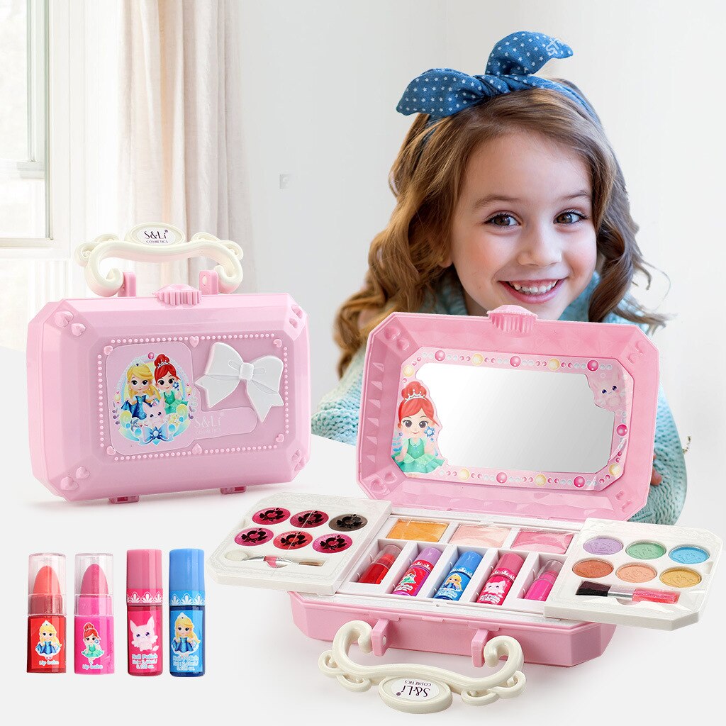 Juguete de maquillaje de simulación para niños, conjunto de cosméticos de esmalte de uñas y pintalabios, juguete educativo para niñas, de cumpleaños: S22606