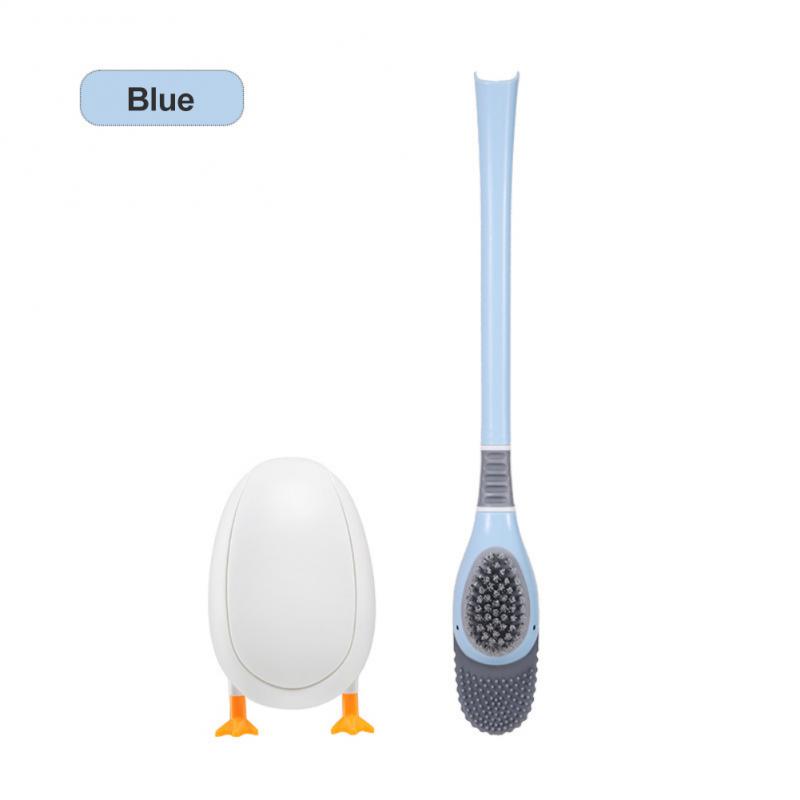 Toilet Brush Water Leak Proof With Base Duck Shape Silicone Soft Bristles Brush With Holder Toilet Bathroom Accessories: blue