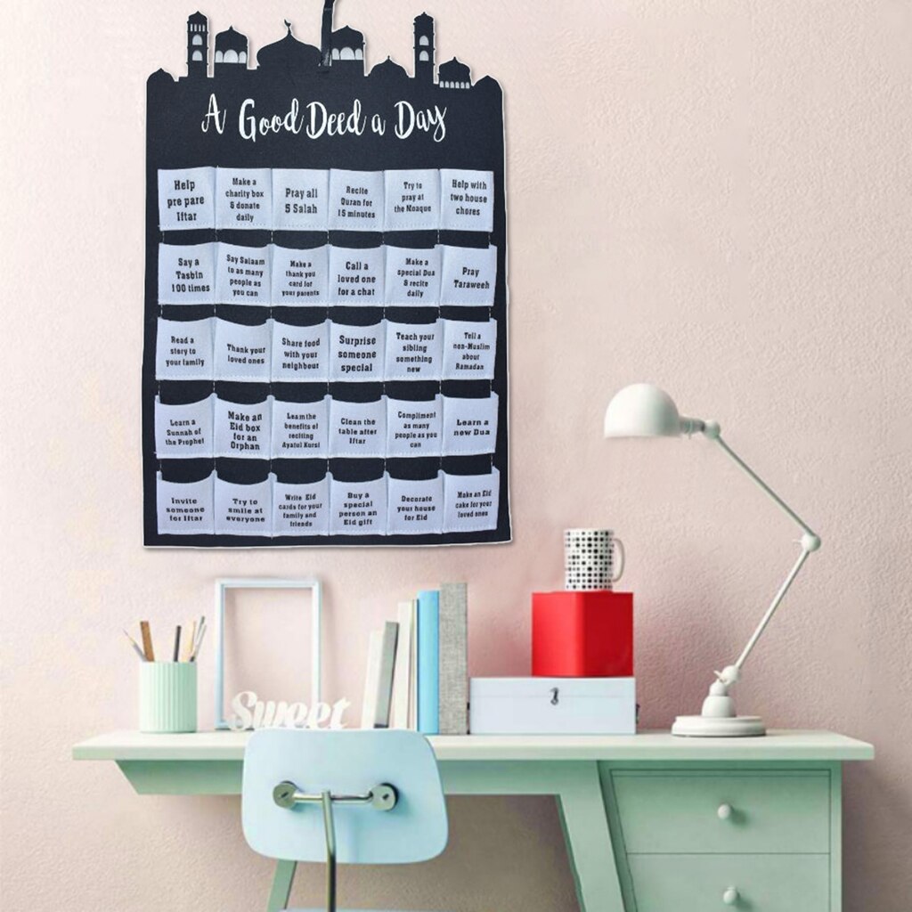 Ramadan Calendar Decorations Supplies Mubarak Hanging Calendar: White