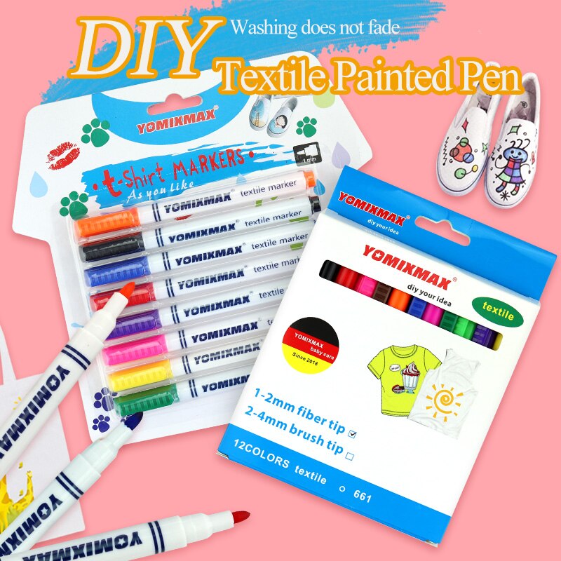 YOMIXMAX DIY Textil Gemalt Marker Stift 8/12 Farben Gekritzel Hand Malerei Pinsel T-Shirt/Kleidung/Tasche/Schuh Färbung färben Graffiti