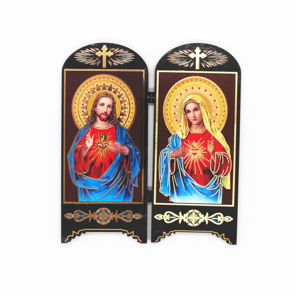 Ortodokse ikoner katolsk træ jesus jomfru maria dobbeltskærm ornamenter kristus kirkeredskaber religiøs figur