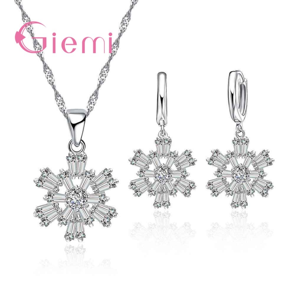 Vrouwen Elegante Strass Hanger Ketting Haak Oorbellen Sieraden Sets Voor Engagement Party Set Real 925 Sterling Zilver Oor