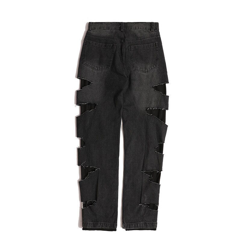 jeans strappati strappati alto strada pantaloni uomo anca salto urbano Nero Streetwear pantaloni in denim anca salto