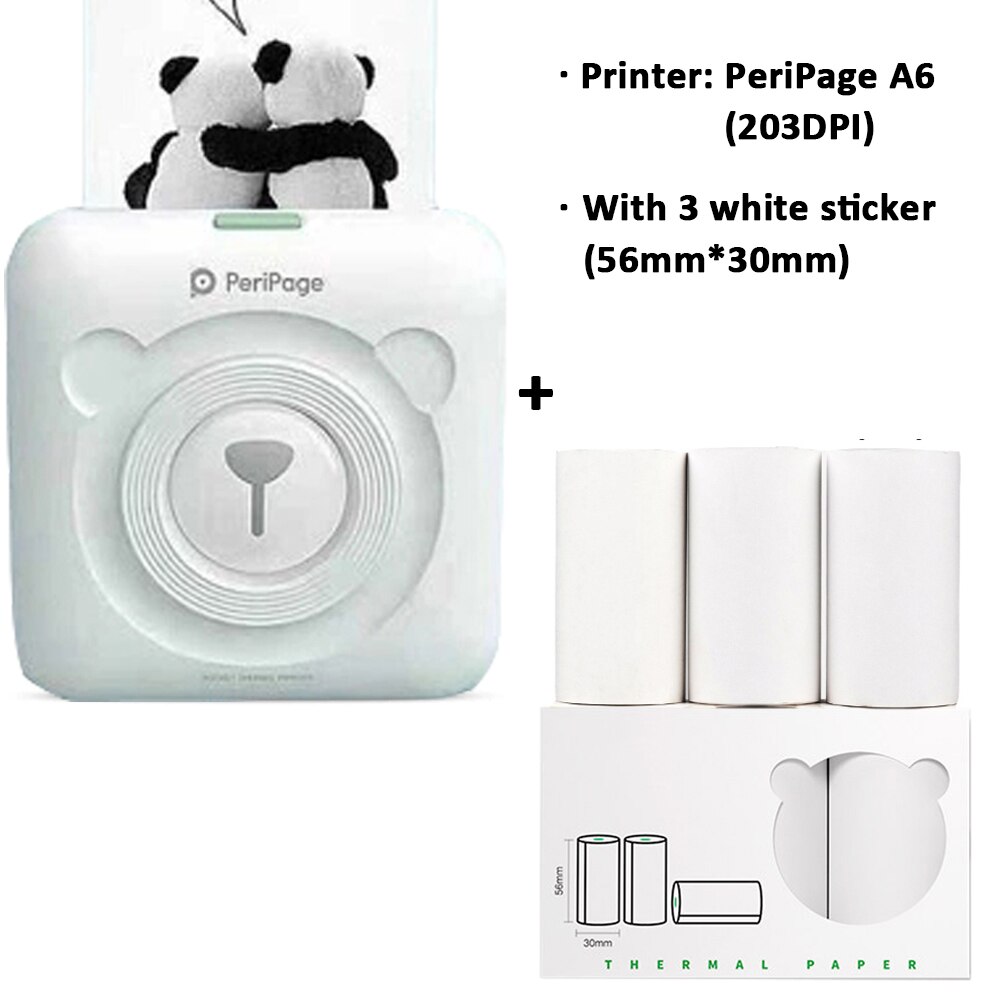 Peripage A6 203/304DPI Photo Printer Bliuetooth Wireless Thermal Printer Paper Sticker Label Printer Paper for Android iOS PC: Set-1