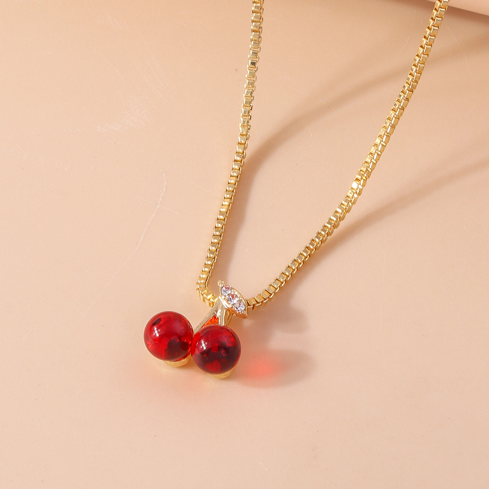 Aihua Mooie Gouden Kleur Wijn Rode Kers Hanger Ketting Voor Vrouwen Persoonlijkheid Ketting Bruiloft Sieraden Verjaardagscadeautjes: Roest Rood