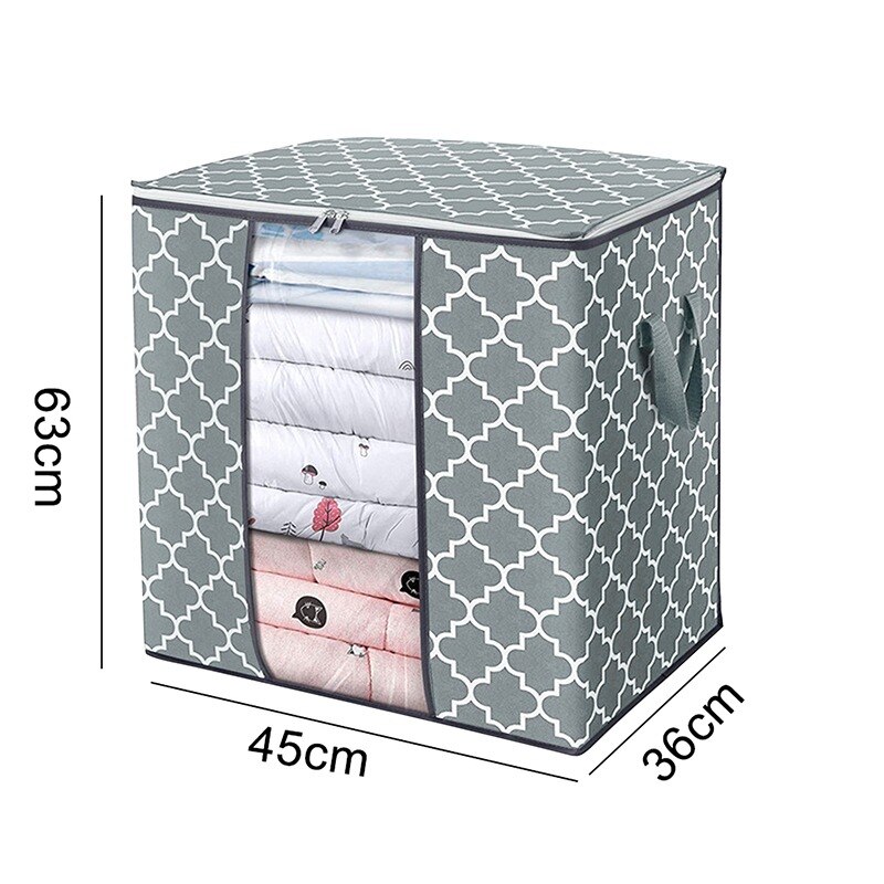 Non Woven Fabric Large Capacity Dirty Clothes Collecting Bag Quilt Blankets Storage Bags With Clear Window Clothing Organizer: Gray 63x45x36cm