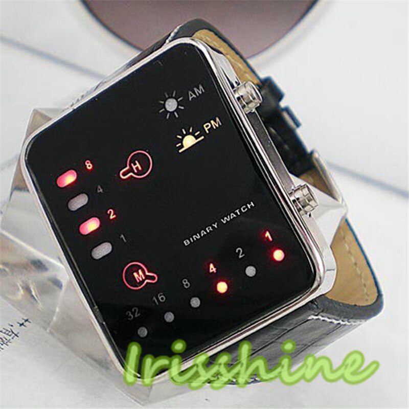 Irissshine #7009 Paar uhr Digitale rot LED Sport Armbanduhr binär Armbanduhr PU Leder Frauen Mens relogio feminino A20