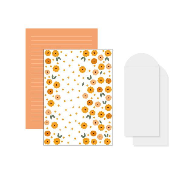 4pcs/set Kawaii Letter Paper Set Flower Envelope with Letter Paper Folding Writing Letter Pad Cute Stationery Letter Writing Set: orange