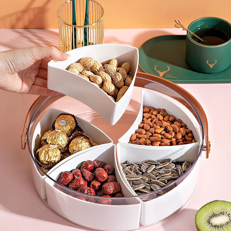 Plastic Snack Serving Tray with Airtight Lid and Removable Dividers Portable Party Food Container Appetizer Fruit Candy Platters