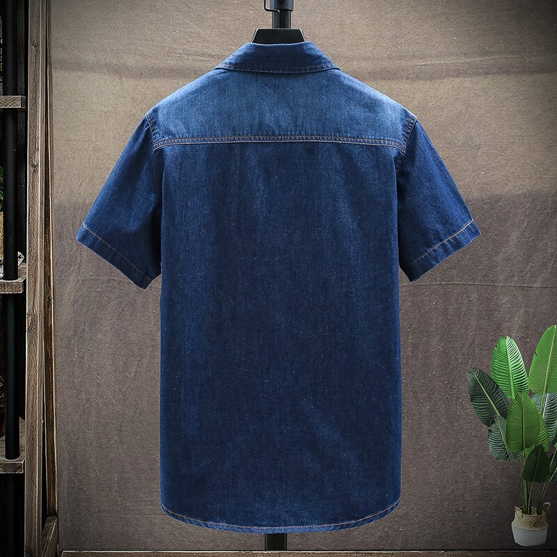 Men's Blue Denim Shirts Short Sleeve Jean Shirts Summer Men Cotton Light Blue Denim Shirts Size