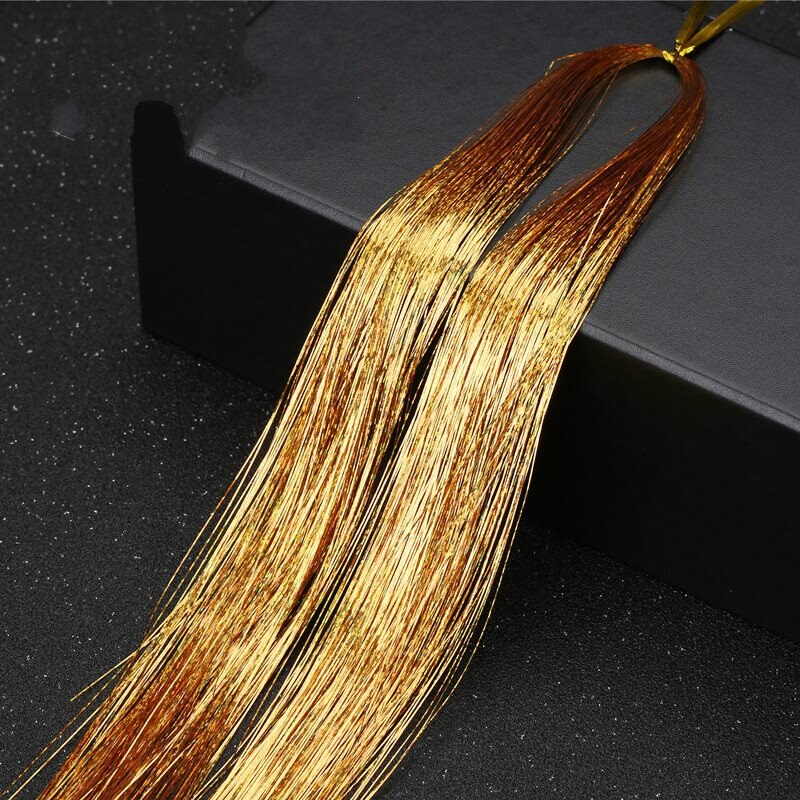 Extensions de cheveux scintillants holographiques pour femme, 200 mèches, 90cm, style Hippie: Gold