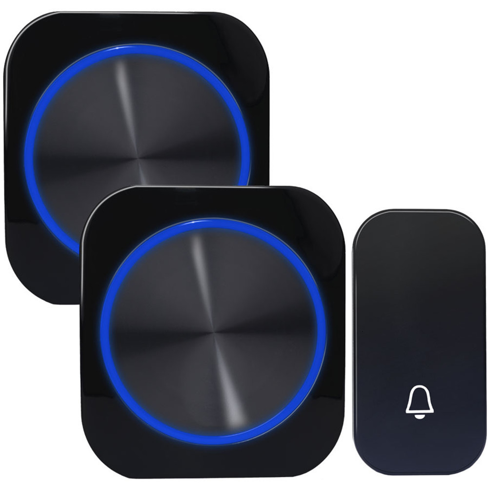 SMATRUL battery-free Cordless Bell button 2-1 receptor Cordless Bell Bell Bell without Wire to Proof D Water powered plug EU: Black EU 1x2