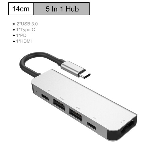 USB C Hub Adapter - 4K HDMI, USB 3.0, SD/TF Card Reader, PD Charging, Audio, RJ45 Ethernet for MacBook Pro