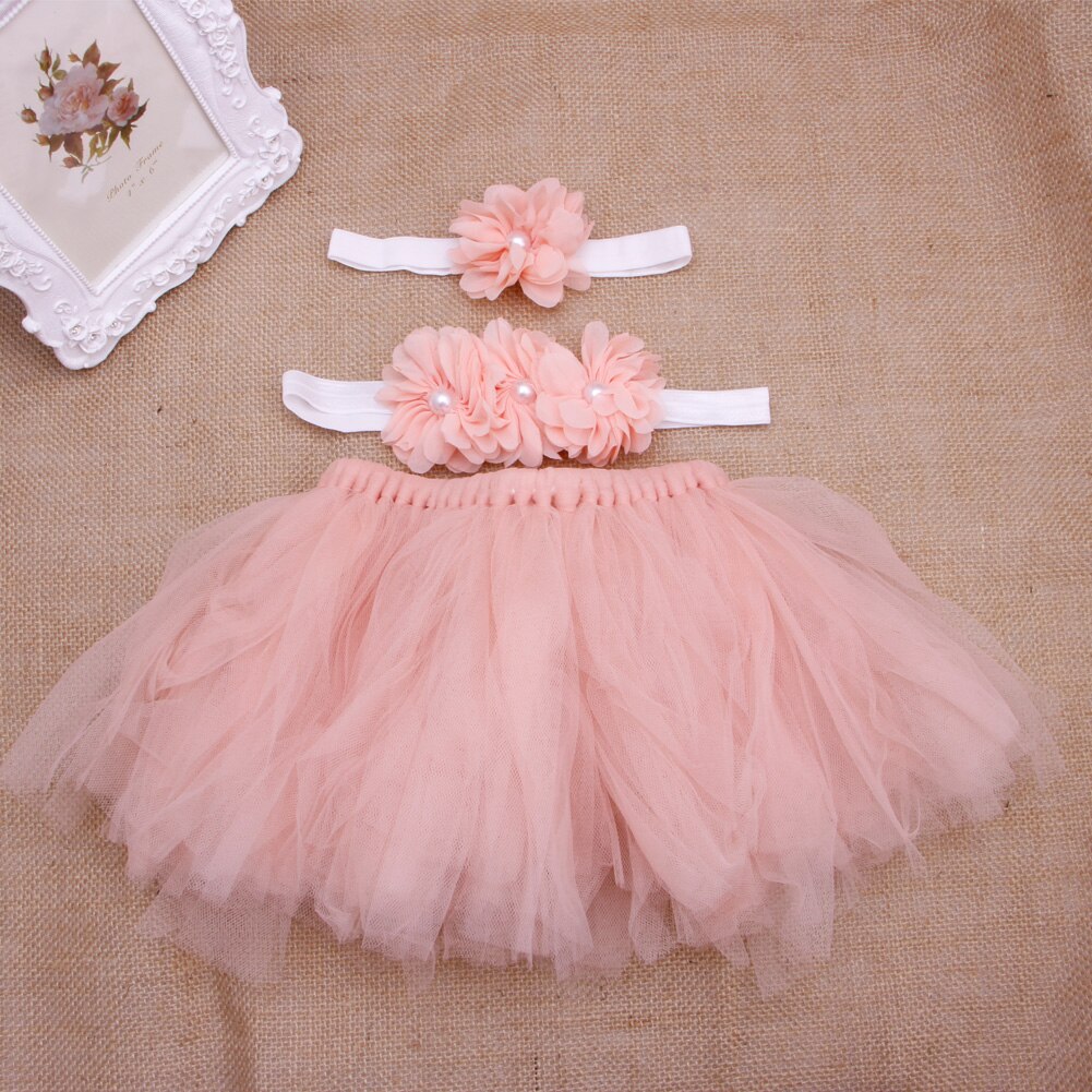 Dejlig baby toddler pige blomster tøj + hårbånd + tutu nederdel foto prop kostume  #h055#: Lyserød