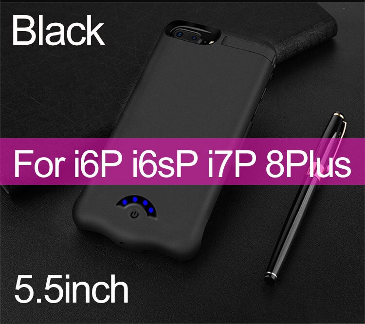 10000mAh Battery Case For iPhone 6 6S 7 8 External Battery Charger Case For iPhone 6P 6SP 7P 8 Plus Power Bank Charging Case: 5.5 Black