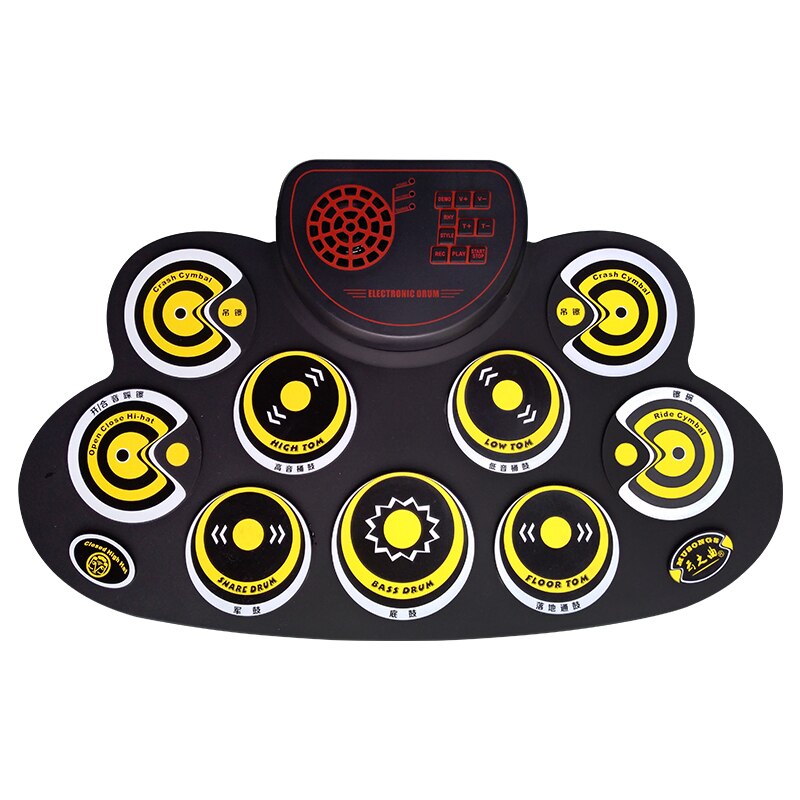 Portable Roll UP Electronic MIDI Drum Set Kits 9 Pads Built-in Speakers Practice: WG600 yellow