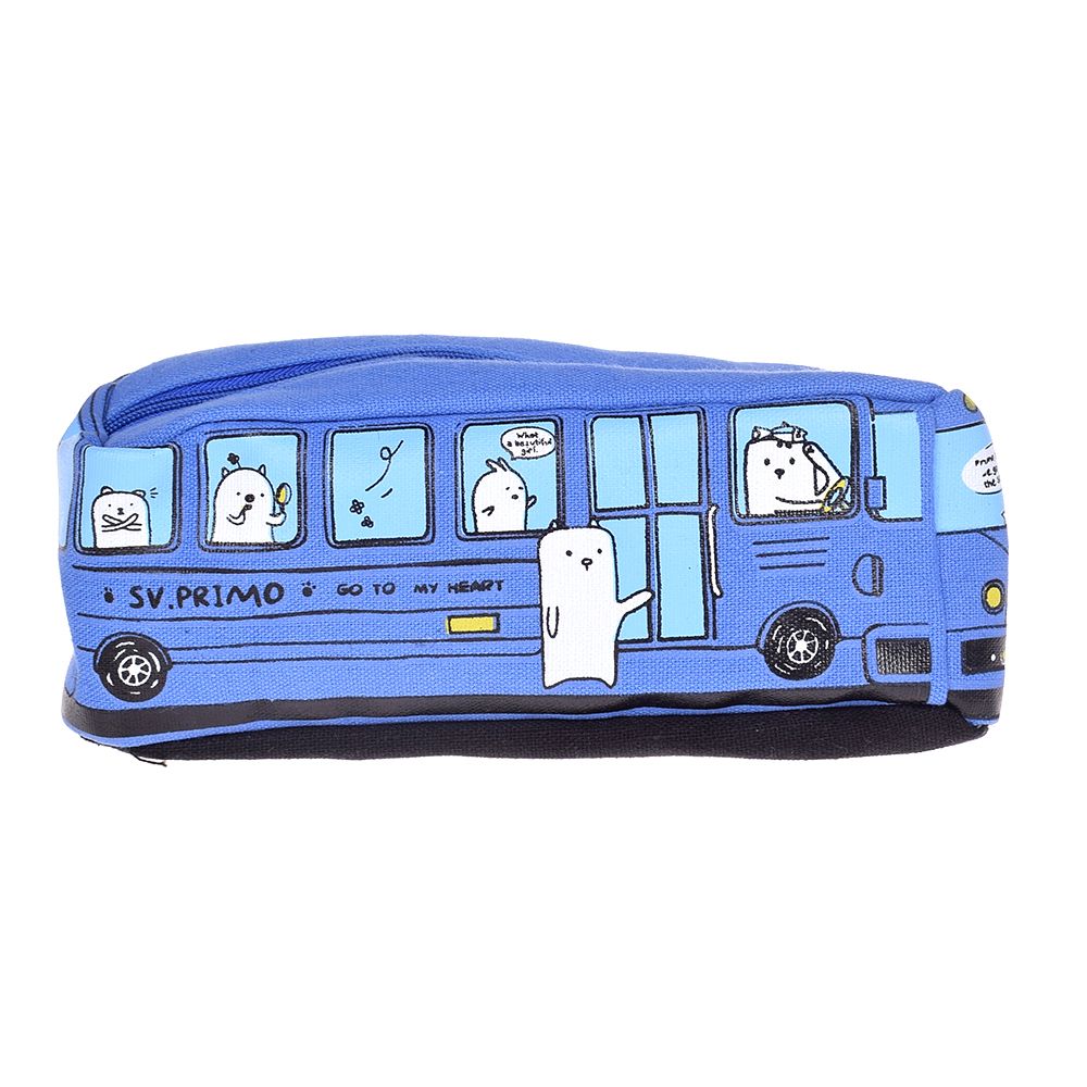 Canvas Pencil Case Popular School Bus Zipper Pencil Box Stationery Organizer School Supplies Durable Pen Bag For Kids