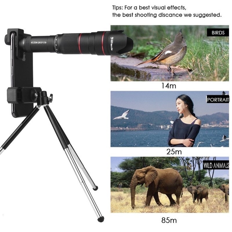 HD 50X Phone Lens Camera Telephoto Zoom Monocular Telescope Lens SelfieTripod For All Smartphones Adjustable Cell Phone Lenses