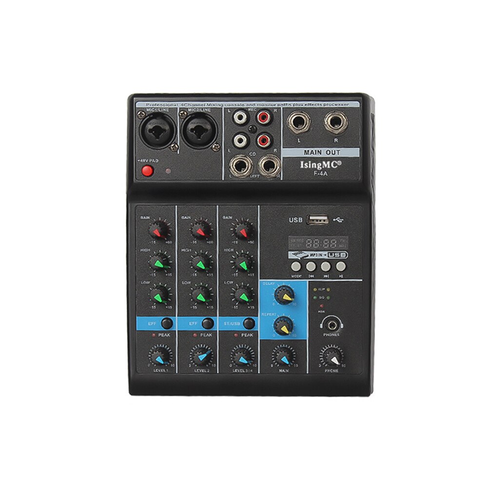 Wireless 4channel Audio Mixer Portable Bluetooth-compatible USB Sound Mixing Console Input Phantom Monitor for PC Record Karaoke: EU plug
