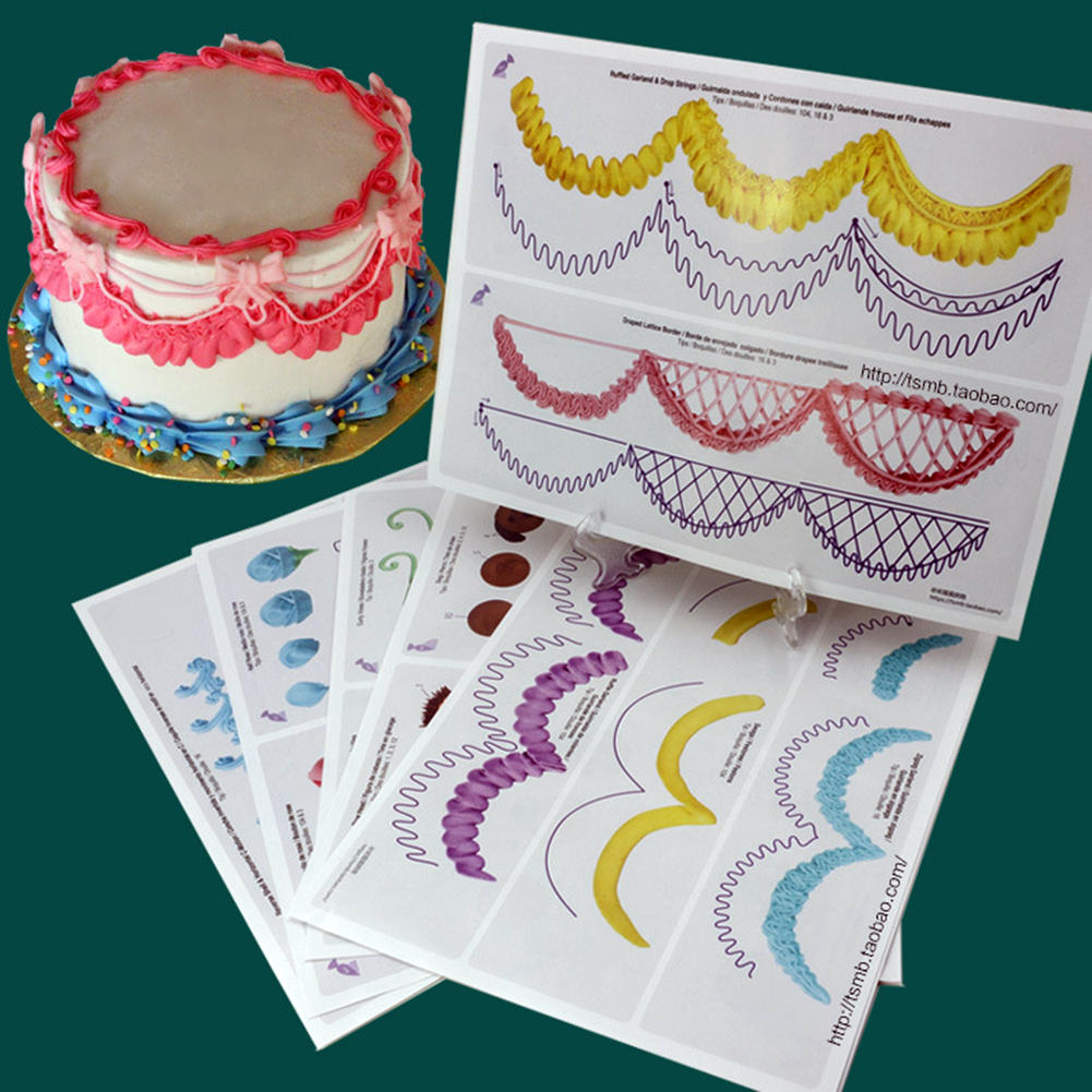 23-Blatt-Übungsbrett zum Dekorieren von Kuchen, verschiedene aufbringen, cremefarbene Dekorationszeichnungen, DIY-Sugarcraft-Vorlagen für Anfänger