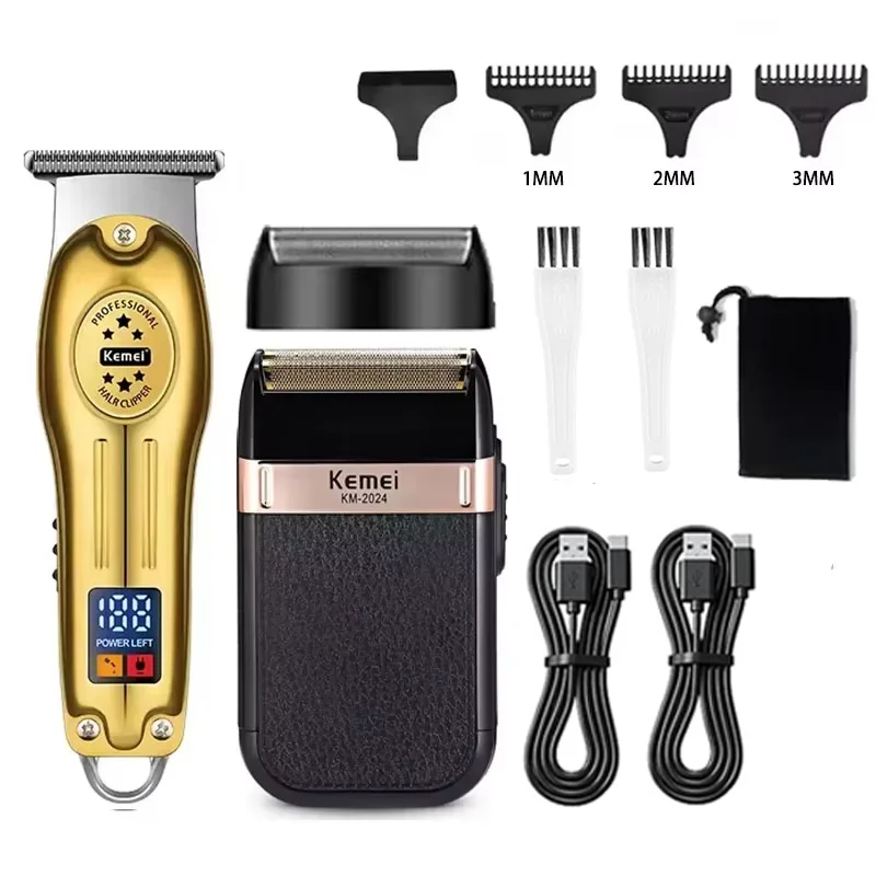 Kemei KM-2628 KM-678 KM Electric Hair Clippers Beard Clipper Rechargeable Men's Shaver Hair Trimmer Kit Men: Blue
