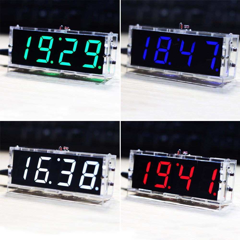 Compact 4-digit DIY Alarm Clock DIY Digital LED Clock Kit Light Control Temperature Date Time Display with Transparent USB Clock
