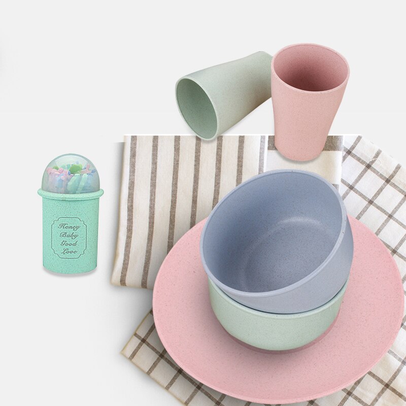Ménage fruits fourchette vaisselle riz bol en plastique plaque paquet unique bol de céréales blé paille bol tasse